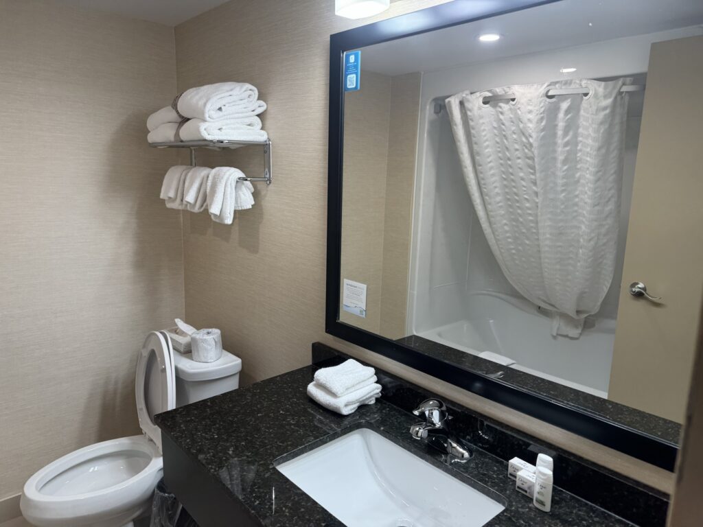 ラマダホテルのバスルーム、洗面台とトイレ