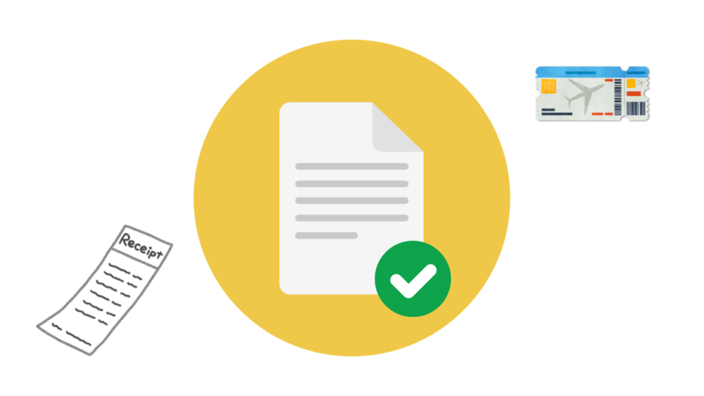 必要なもののイラスト（航空券とレシート）